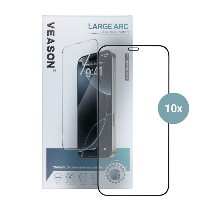 Szkło Hartowane 6D Pro Veason Glass (SET 10in1) - do Iphone 12 / 12 Pro czarny