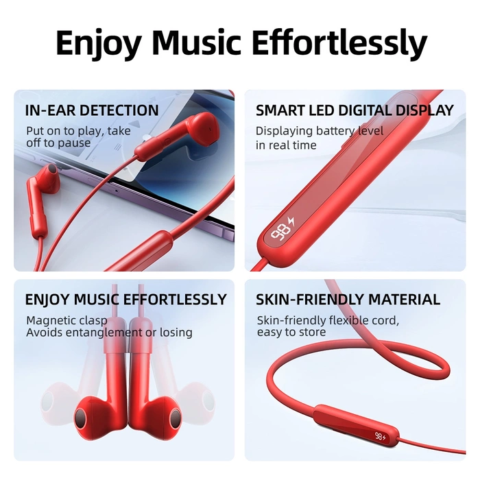 Sportowe słuchawki bezprzewodowe typu neckband Joyroom JR-DS1 - czerwone