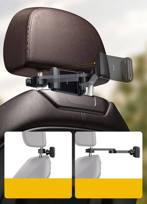 Baseus samochodowy uchwyt do telefonu na zagłówek z wbudowaną ładowarką bezprzewodową Qi 15 W czarny (WXHZ-01)