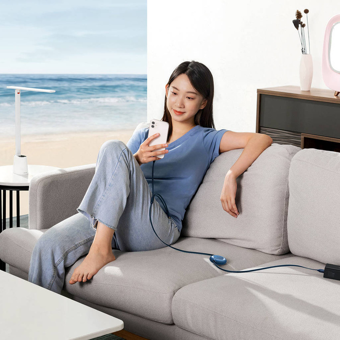 Baseus Bright Mirror 2 zwijany kabel przewód 3w1 USB Typ C - micro USB + Lightning + USB Typ C 3.5A 1.1m niebieski (CAMJ010203)