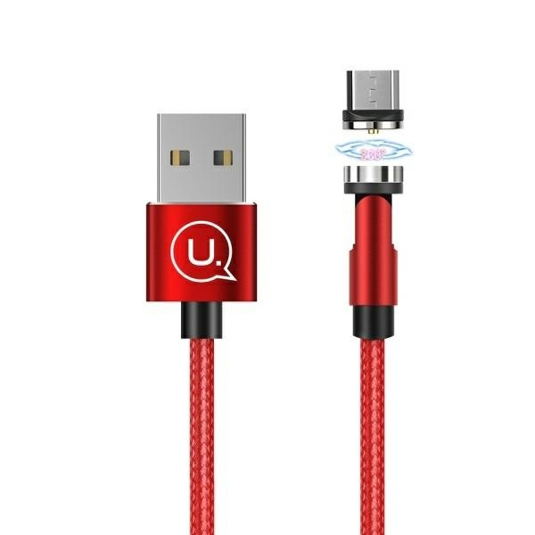 Kabel Pleciony Magnetyczny USAMS MicroUSB 2.1A Fast Charge 1m Regulowany Kąt U59 SJ474USB02 US-SJ474 Czerwony