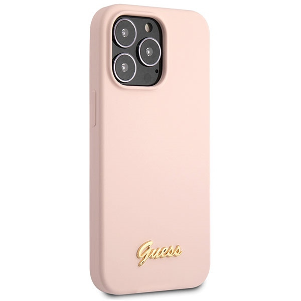 Etui Guess Guhcp13xlslmglp iPhone 13 Pro Max 6.7" Jasnoróżowy/light Pink Hardcase Silicone Script Gold Logo Case