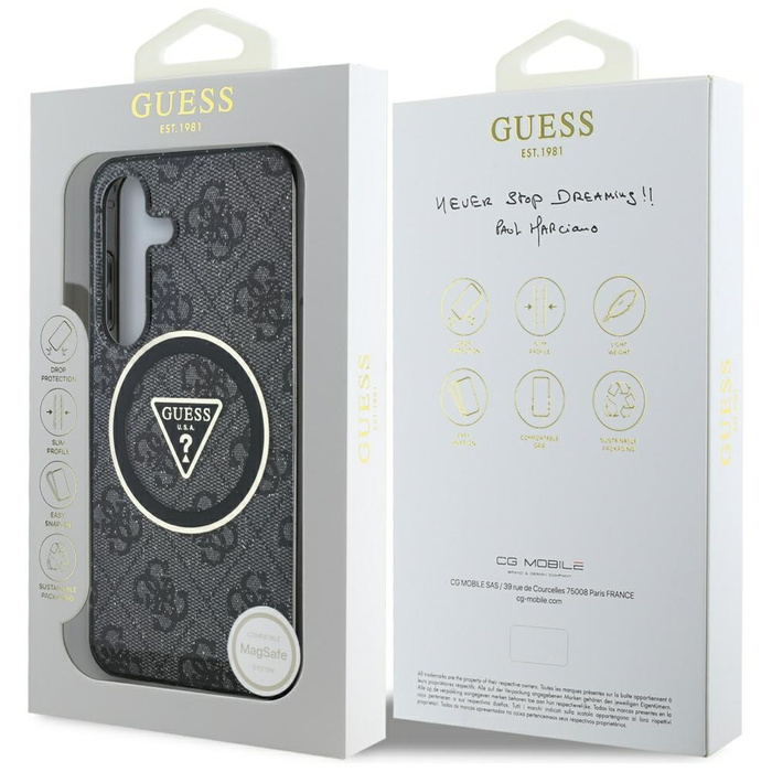 Etui Guess 4G Glitter Triangle Buttons    MagSafe do Samsung Galaxy S25+ czarny
