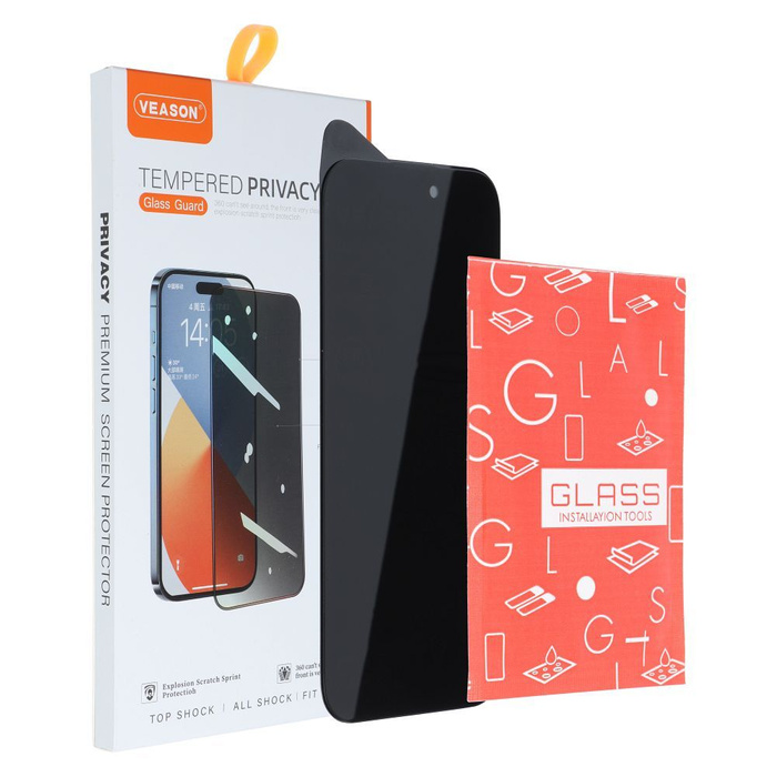 Szkło Hartowane 6D Pro Veason Privacy Glass - do Iphone 14 Pro Max czarny