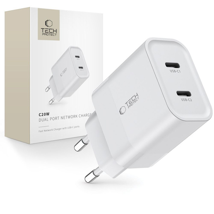 ŁADOWARKA TECH-PROTECT C20W 2-PORT NETWORK CHARGER PD20W WHITE