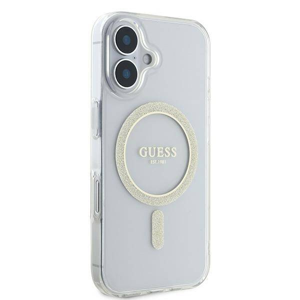 Etui Guess iPhone 16 6.1" przeźroczysty/transparent hardcase IML Glitter Circle MagSafe