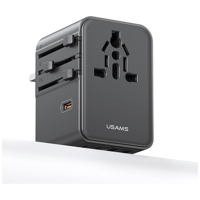 Ładowarka sieciowa USAMS Travel Adapter  CC310 3xUSB-C 70W 4w1 US/AU/EU/UK czarny