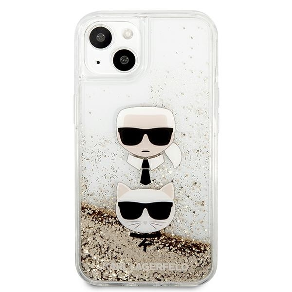 Etui KARL LAGERFELD Apple iPhone 13 Mini Liquid Glitter Karl&Choupette Head Złoty Hardcase