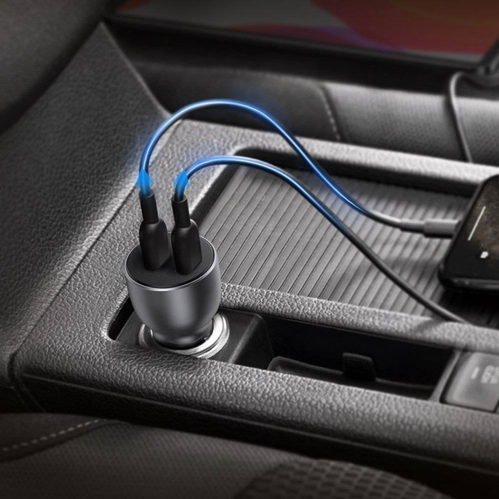 Ugreen ładowarka samochodowa 2x USB Typ C Quick Charge 3.0 PD 3.0 36 W FCP AFC 3 A szary (CD213 70594)