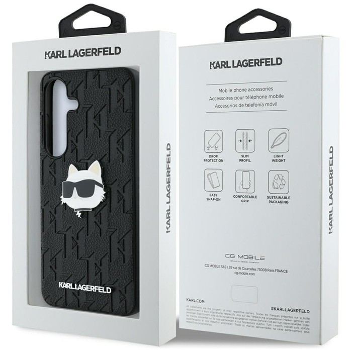 Etui Karl Lagerfeld Leather Monogram Pin  Logo Choupette Head do Samsung Galaxy S25 czarny
