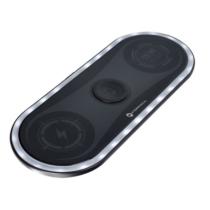 Ładowarka indukcyjna Forcell F-Energy Ellipse 3w1 Qi QC 15W kompatybilna z Apple + kabel USB C do USB A czarna
