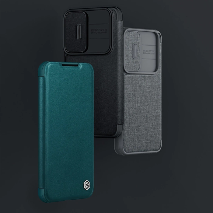 Nillkin Qin Cloth Pro Case etui Samsung Galaxy S23 pokrowiec z klapką osłona na aparat niebieskie