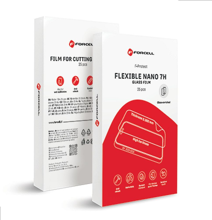 Folia hybrydowa nano glass do cięcia do plotera Forcell F-Protect Flexible NANO 7H 196 x 125 mm 25 sztuk