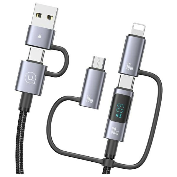 USAMS Kabel 6w1 Fast charging 60W 1,2m    Data Cable Digital dispay Aluminium Alloy Seria Sufeng SJ713