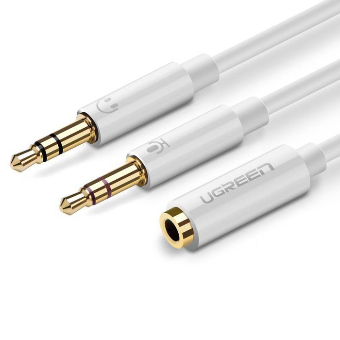 Rozdzielacz Audio UGREEN Kabel AUX Mini Jack 3,5 mm Do Słuchawek Z Mikrofonem 28cm Biały 20897