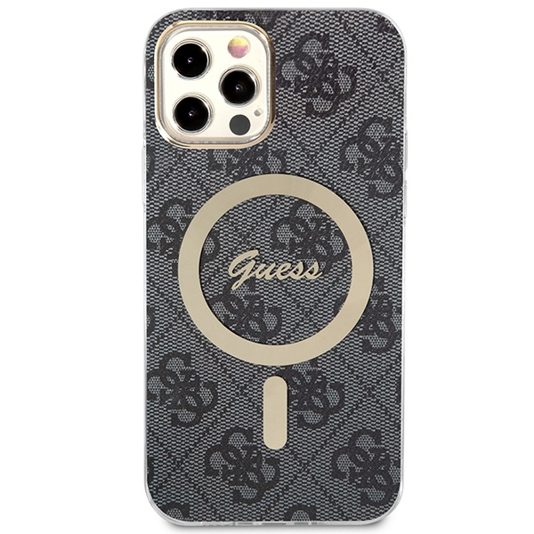 Zestaw Etui Guess Case+ Charger iPhone 12/12 Pro czarny/black hard case 4G Print MagSafe