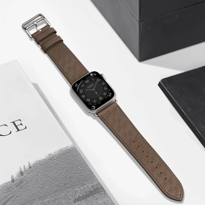 Pasek skórzany Strap Leather do Apple Watch 42 / 44 / 45 / 49 mm opaska bransoleta - ciemnobrązowy