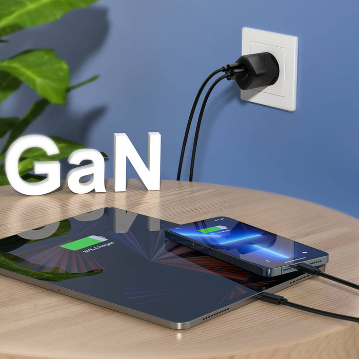 Choetech szybka ładowarka sieciowa GaN USB / USB Typ C PD QC 33W czarna (PD5006)