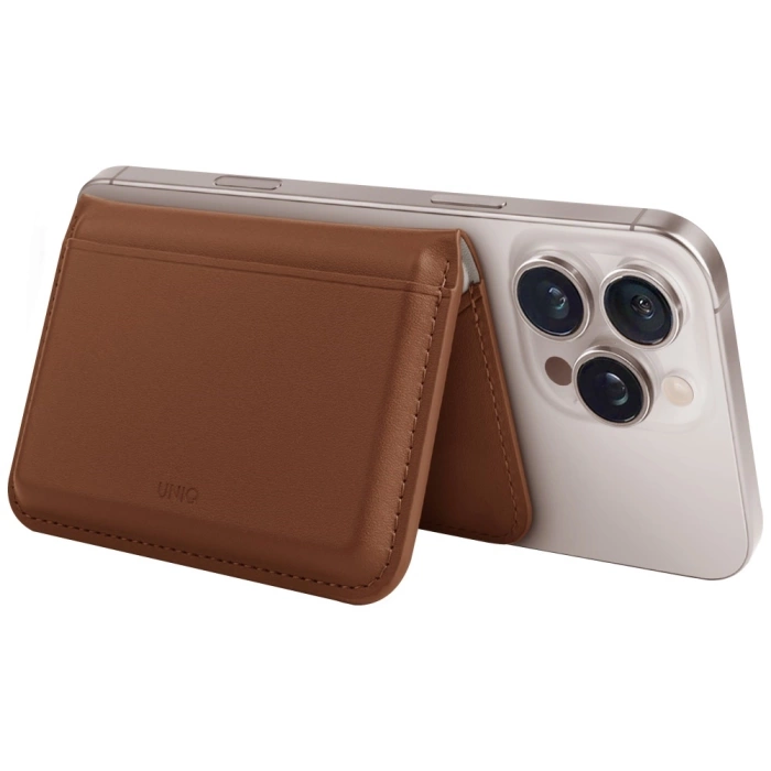 Magnetyczny portfel RFID UNIQ Lyden DS   stojak na telefon karmelowy