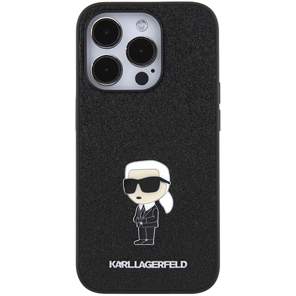 Etui Karl Lagerfeld KLHCP15XGKNPSK iPhone 15 Pro Max 6.7" czarny/black hardcase Fixed Glitter Ikonik Logo Metal Pin