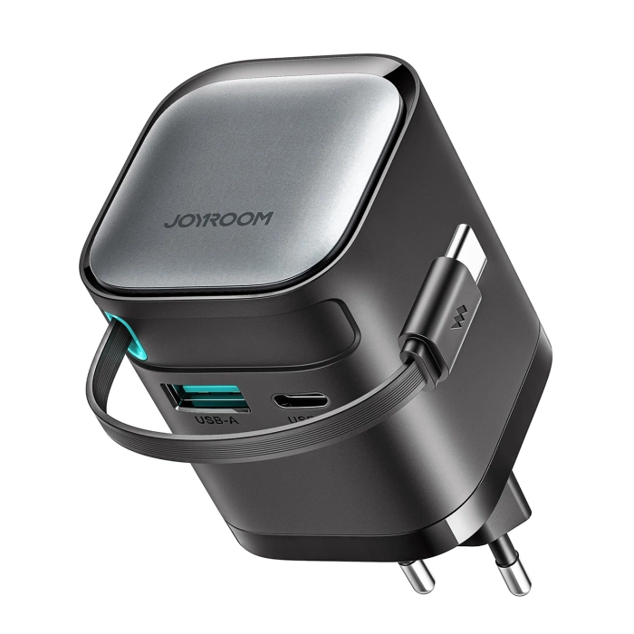 Ładowarka GaN Joyroom JR-TCL02 65W USB-A USB-C z wbudowanym kablem USB-C Czarna