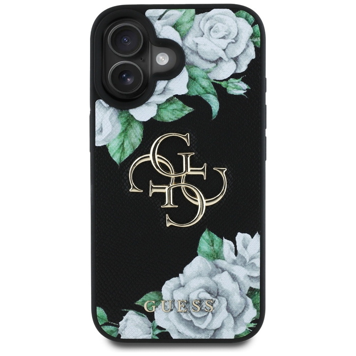 Etui Guess Grained Roses Big 4G logo do  iPhone 16 czarny