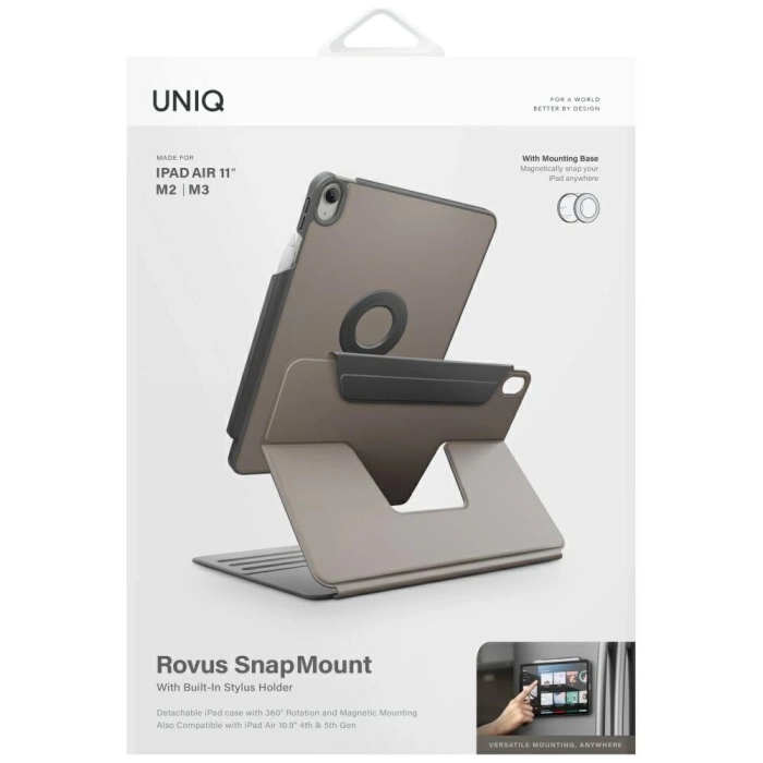 Etui UNIQ Rovus Snapmount Magnetic 360   Rotating Detachable do iPad Air 11" (M2/M3) / iPad Air 10.9" (2022/2020) szary