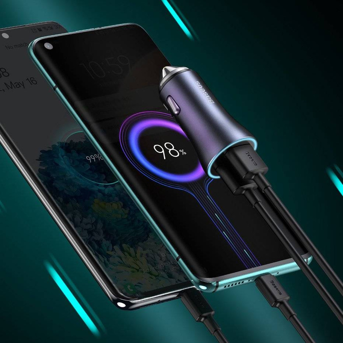 Baseus Golden Contactor Pro szybka ładowarka samochodowa USB Typ C / USB 40 W Power Delivery 3.0 Quick Charge 4+ SCP FCP AFC + kabel USB - USB Typ C szary (TZCCJD-0G)