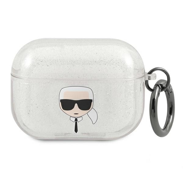 Etui KARL LAGERFELD Apple AirPods Pro Cover Glitter Karl`s Head Srebrny Case