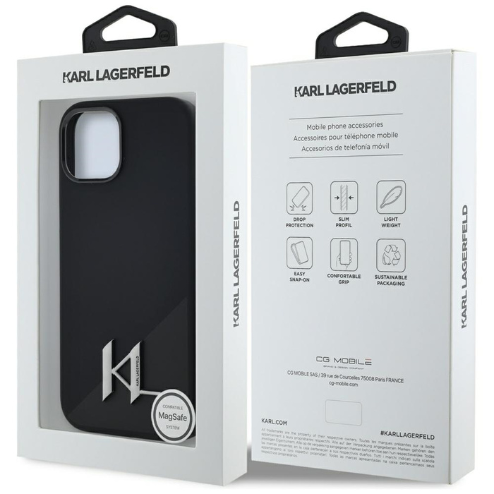 Etui Karl Lagerfeld Silicone Shadow       Metal Initial MagSafe do iPhone 15 czarny