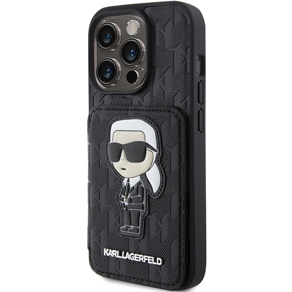 Etui Karl Lagerfeld KLHCP15LSAKKNSCK iPhone 15 Pro 6.1" czarny/black hardcase Saffiano Cardslots and Stand Monogram Ikonik Patch
