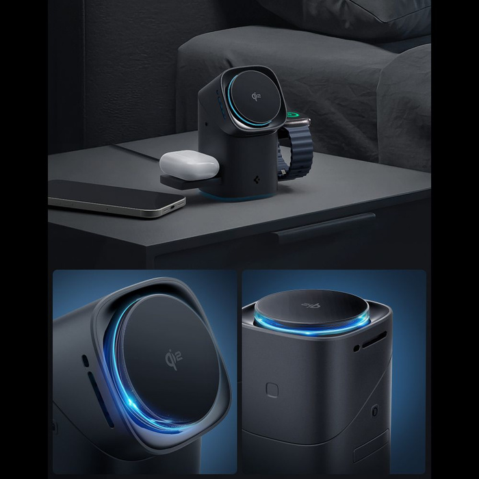 ŁADOWARKA INDUKCYJNA SPIGEN ESSENTIAL EF223MS 3IN1 QI2 ROTARY MAGSAFE WIRELESS CHARGER CZARNA