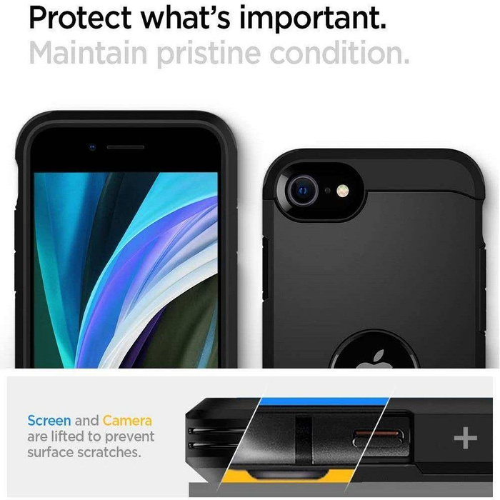 Etui Spigen iPhone Se 2022 2020 Tough Armor Etui Black Czarne Case + Szkło Spigen Full Cover