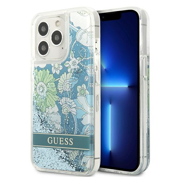 Etui GUESS Apple iPhone 13 13 Pro Flower Liquid Glitter Zielony Hardcase