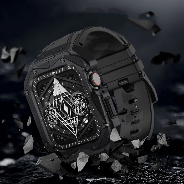 [PO ZWROCIE] Kingxbar CYF140 2w1 pancerne etui Apple Watch 9, 8, 7 (45 mm) ze stali nierdzewnej z paskiem czarne