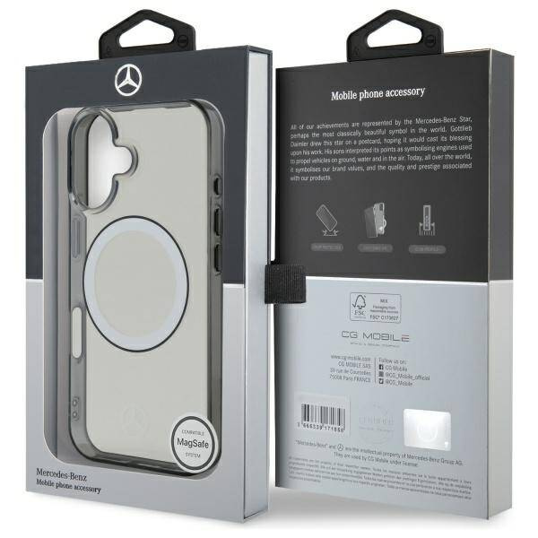 Etui Mercedes iPhone 16 6.1" transparent hardcase Printed logo MagSafe