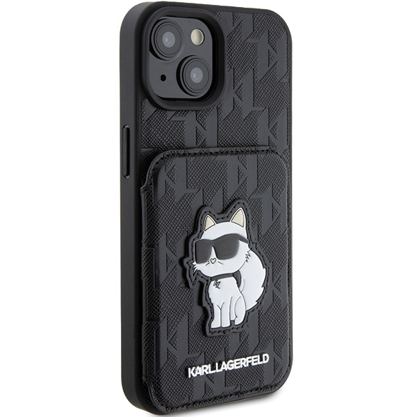 Etui Karl Lagerfeld KLHCP15SSAKCNSCK iPhone 15 6.1" czarny/black hardcase Saffiano Cardslots and Stand Monogram Choupette