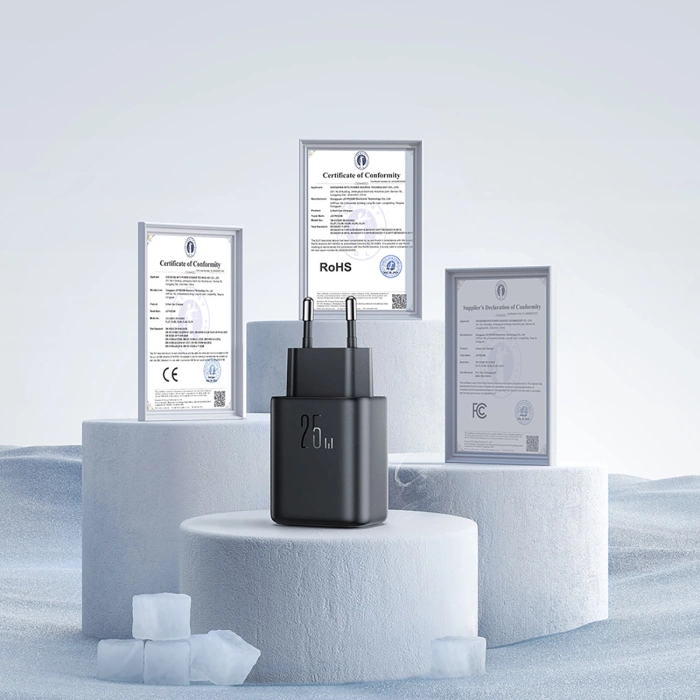 Ładowarka Joyroom JR-TCF23 sieciowa USB-C 25W SFC / PPS / PD - czarna + kabel USB-C / USB-C 1m