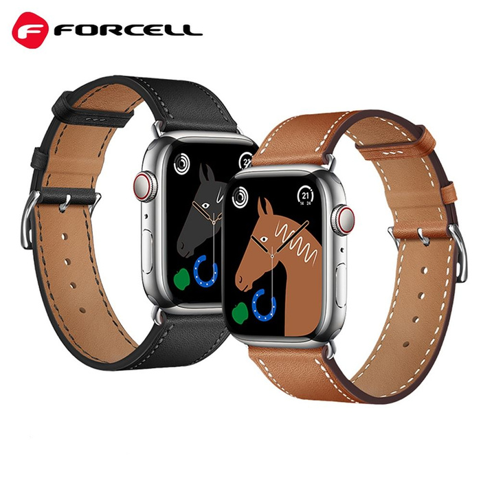 Pasek do Apple Watch Forcell F-Design FA20 dziurki skóra ekologiczna 42 / 44 / 45 / 49 mm czarny