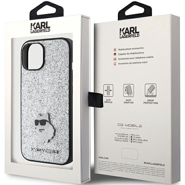 Etui Karl Lagerfeld KLHCP15SGCNPSG iPhone 15 6.1" srebrny/silver hardcase Fixed Glitter Choupette Logo Metal Pin