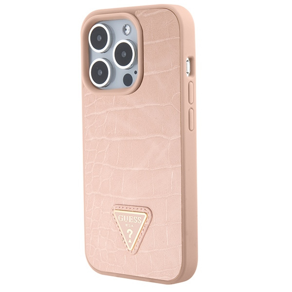 Etui Guess GUHCP15LPCRTHCP iPhone 15 Pro 6.1" różowy/pink hardcase Croco Triangle Metal Logo Case