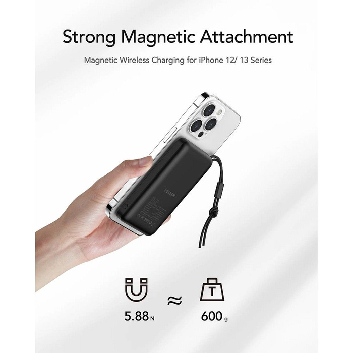 VEGER powerbank 10000 mAh z ładowaniem indukcyjnym kompatybilny z MagSafe PD QC3.0 2A 20W MagOn (VP1151 / W1151) czarny