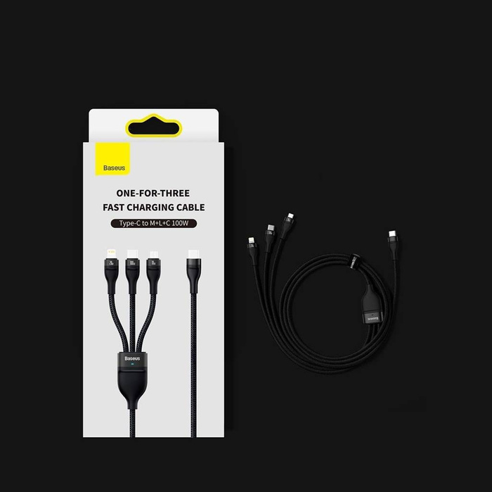[PO ZWROCIE] Baseus Flash Series II kabel USB Typ C  - USB Typ C / Lightning / micro USB 100 W 1,5 m czarny (CASS030201)