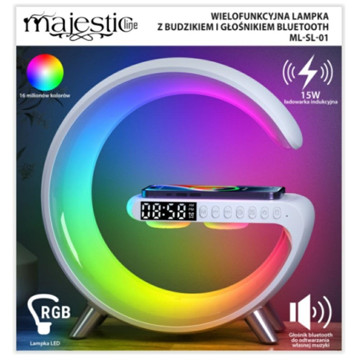 Wielofunkcyjna Lampka MajesticLine       z budzikiem i głośnikiem bluetooth biały