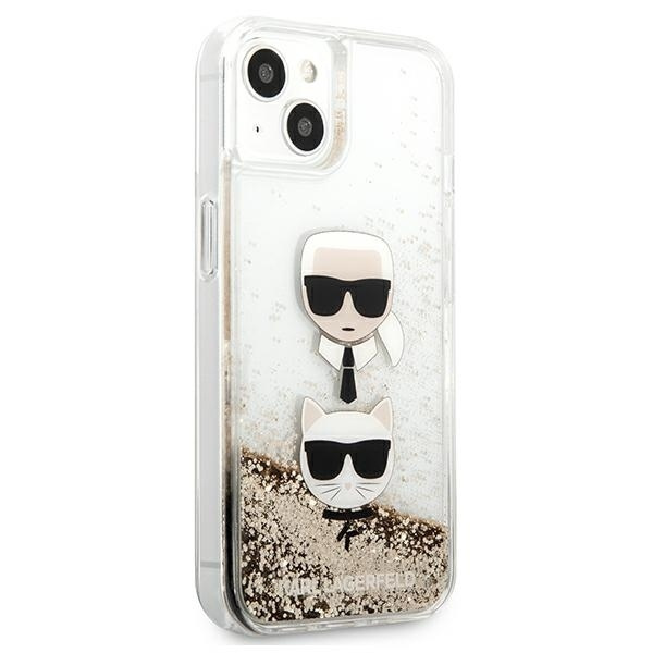Etui KARL LAGERFELD Apple iPhone 13 Mini Liquid Glitter Karl&Choupette Head Złoty Hardcase
