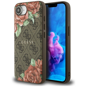 Etui Guess 4G Flowers Print MagSafe do iPhone 16e brązowy