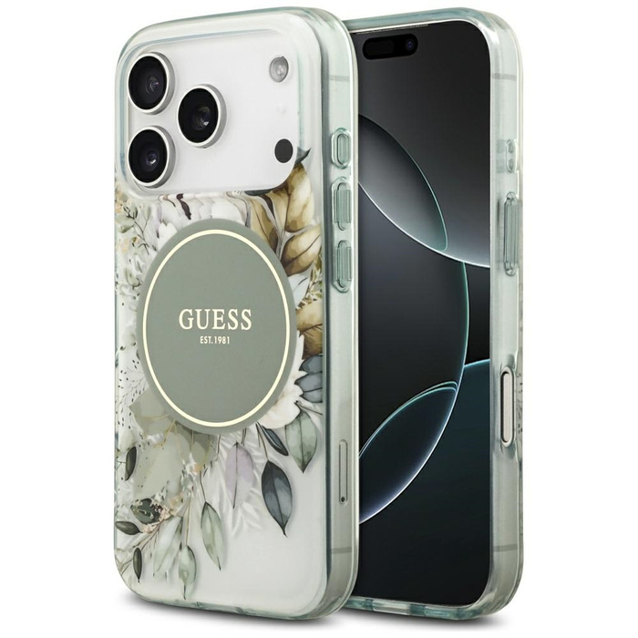 Etui Guess IML Flower & Tonal Circle     MagSafe do iPhone 17 Pro Max zielony