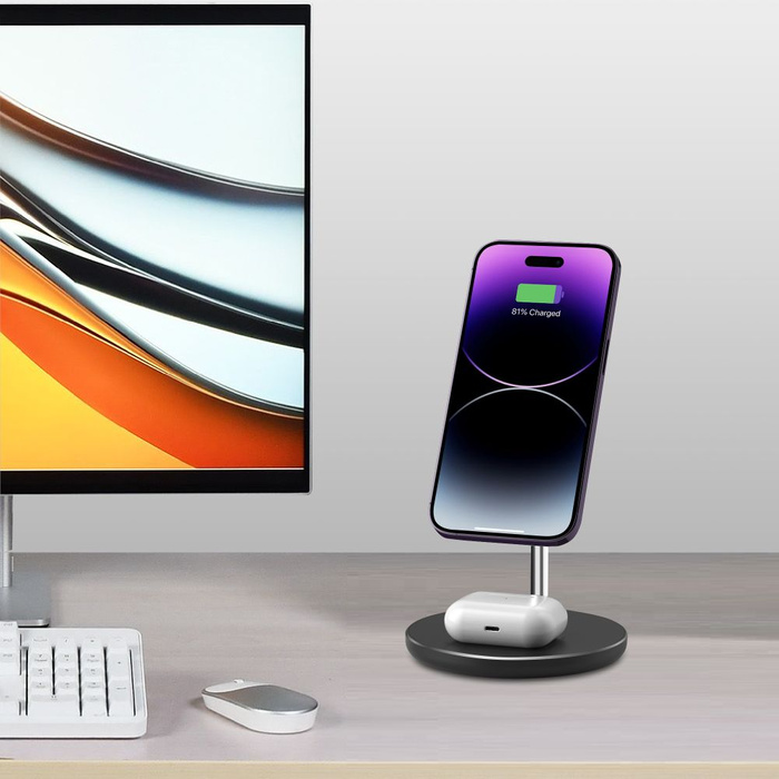 ŁADOWARKA TECH-PROTECT QI15W-A21 2IN1 MAGNETIC MAGSAFE WIRELESS CHARGER BLACK