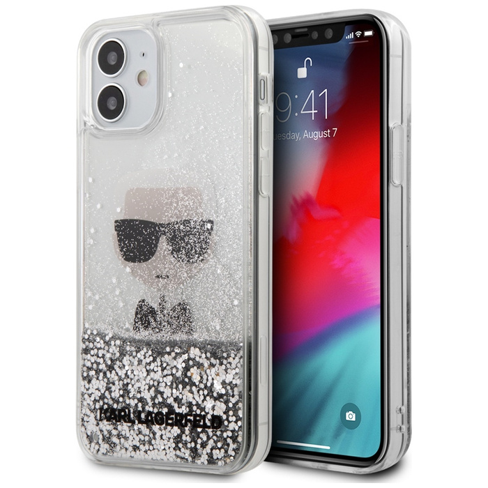 Etui KARL LAGERFELD Apple iPhone 12 Mini Ikonik Liquid Glitter Srebrny Hardcase