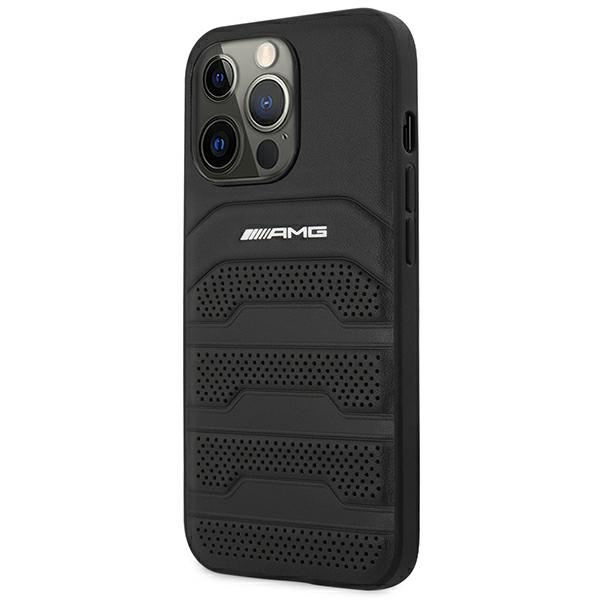 Etui AMG iPhone 14 Pro 6,1" czarny/black hardcase Leather Debossed Lines